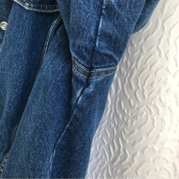 Vintage Denim White Sherpa Lined Shacket Button Up Jacket Dark Wash Work Coat - Picture 8 of 16